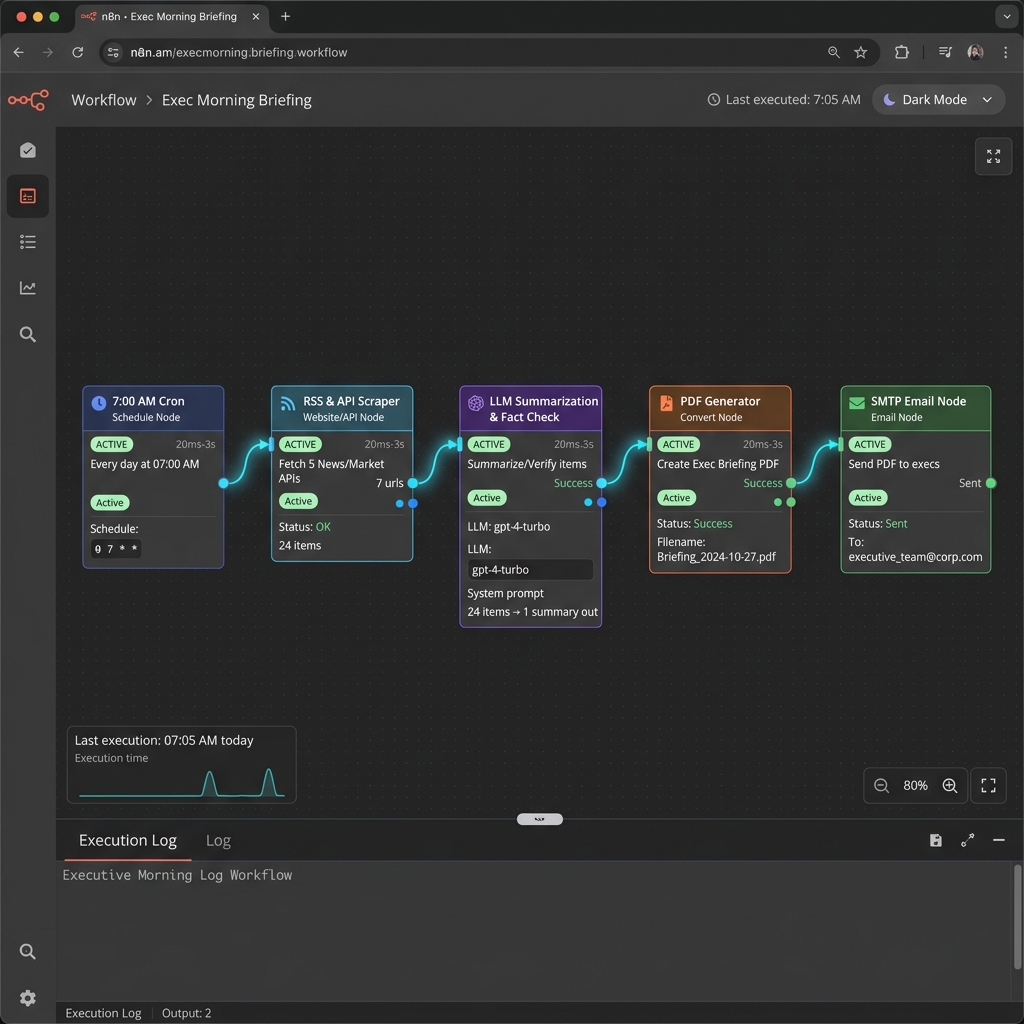 N8N Executive Briefing Automation Workflow Canvas Diagram