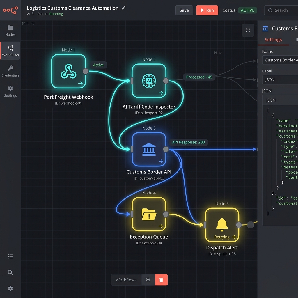 N8N Customs Automation Workflow Canvas Diagram