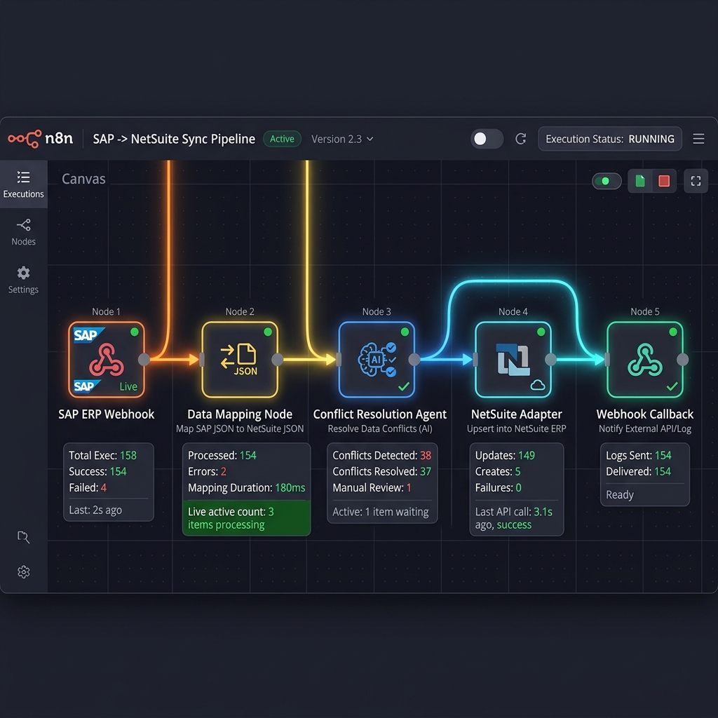 N8N Multi-ERP Synchronization Workflow Canvas Diagram