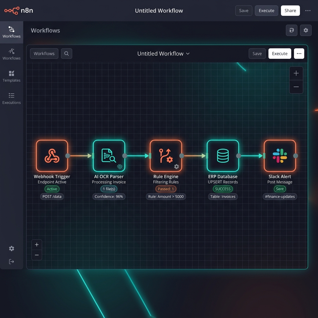 N8N Invoice Automation Workflow Canvas Diagram